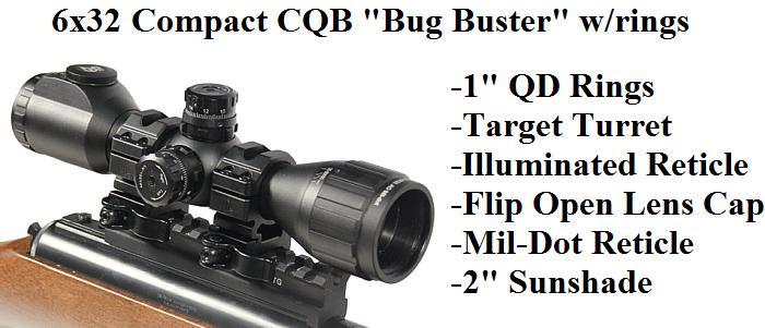 6x32 Compact CQB Bug Buster Scope W/Rings