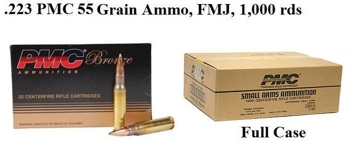 .223 PMC Bronze 55 Grain Ammo, FMJ - 1,000rds