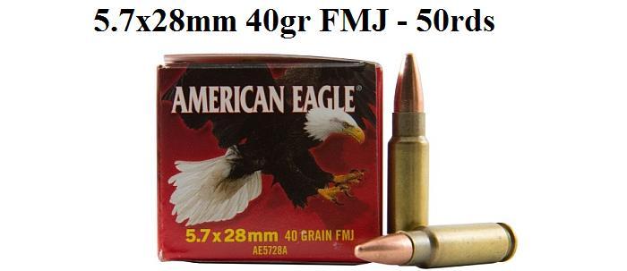Federal American Eagle Ammunition 5.7x28mm, FMJ, 40 GR, 50 Rounds