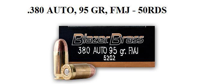380 Auto, 95 Grain, FMJ, CCI Blazer - 50 Round Box