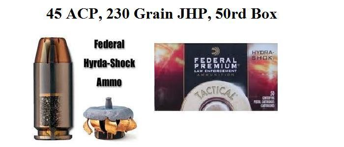 45 ACP, 230 Grain Hydra-Shok Ammo, 50 Round Box