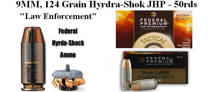 9MM, 124 Grain Hydra-Shok Ammo, 50 Round Box