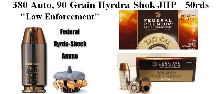 380 Auto, 90 Grain Hydra-Shok Ammo, 50 Round Box