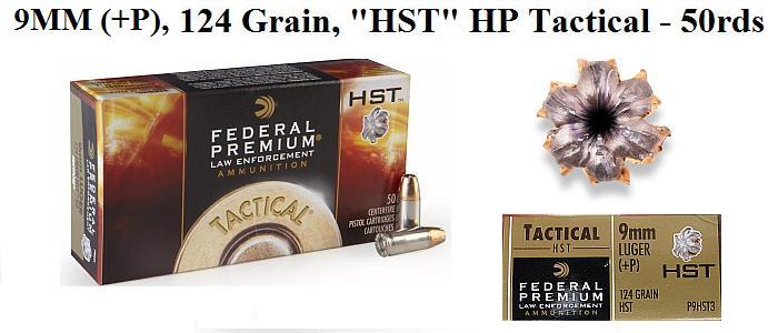 9mm (+P) Federal Law Enforcement 124 Grain HST Ammo (50rds)
