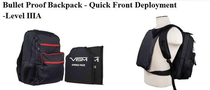 Bullet Proof Back Pack - Quick Front Deployment - Black