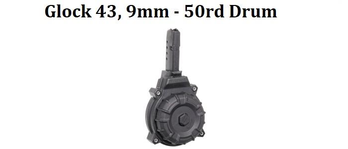Glock 43, 9mm, 50 Round Drum