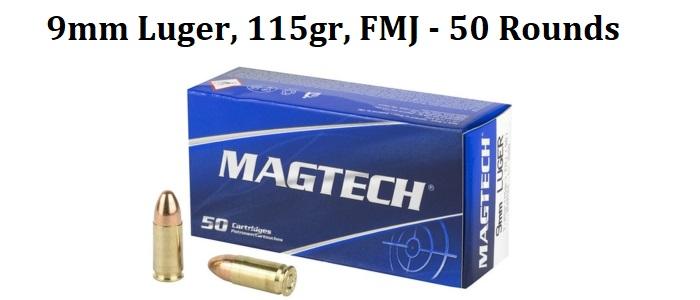 9mm Luger Magtech 115gr, FMJ - 50rds
