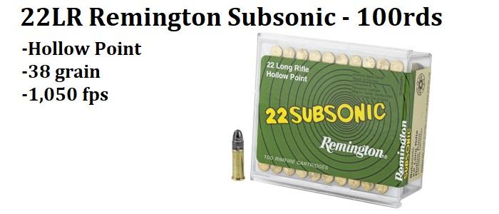 22LR Remington Subsonic, 38gr, Hollow Point - 100rds
