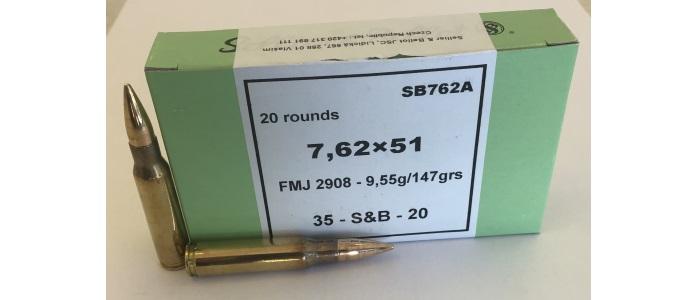 7.61x51 (.308) Sellier & Bellot 147gr FMJ Ammo - 20rds